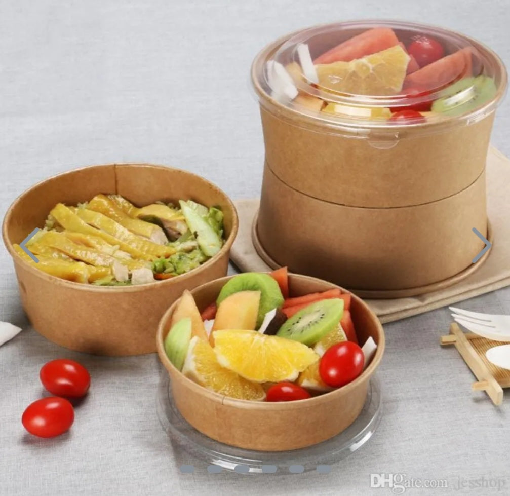 Round Kraft Paper Salad Bowl 38oz - SET